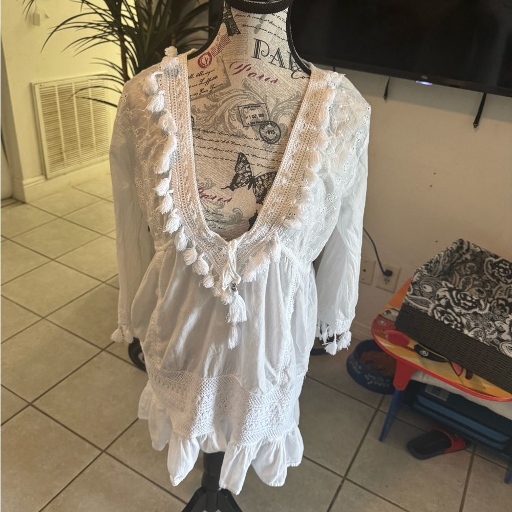 Unlisted White Maxi Dress with Tassel Details